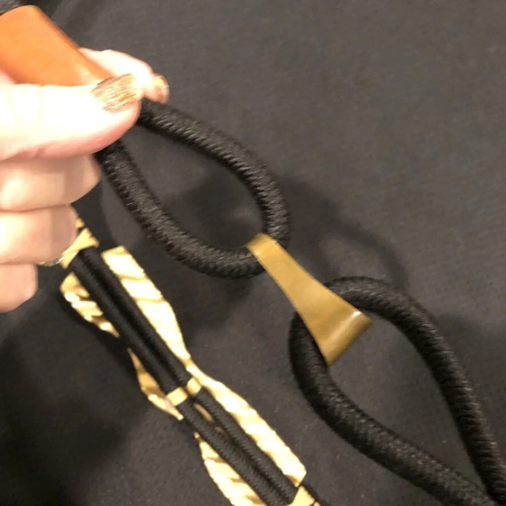 Vtg 80s Waist Belt Gold Metal Wavy Bar Center Rope Belt~31